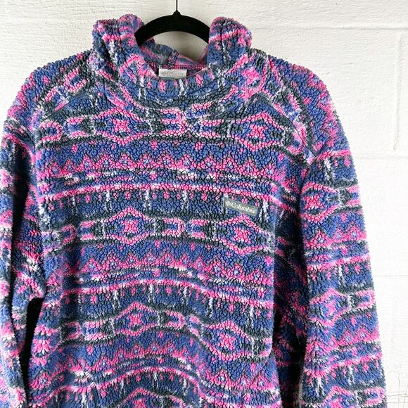 Columbia West Bend Hooded Sherpa Sweater Geometric Print Purple/Blue Size XXL - Picture 2 of 8